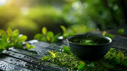 Fotobehang Green tea, the power of caffeine for daily freshness © DrPhatPhaw