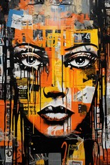 Obraz premium Womans Face Painting on Wall