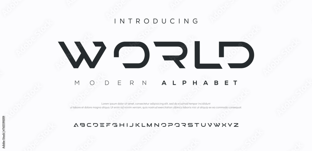 Fototapete abstract technology science alphabet lowercase font. digital space typography vector illustration de