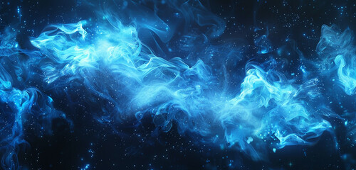 Fototapeta na wymiar Neon bursts of electric blue twirl in cosmic darkness, creating a glittering symphony of vibrant indigo smoke.