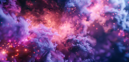 Otherworldly storm Neon sparks of fiery red ignite a kaleidoscopic burst of glittering violet smoke. - obrazy, fototapety, plakaty