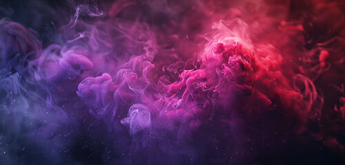 Red, purple, and pink hues materialize in a symphony of dense smoke against black. - obrazy, fototapety, plakaty