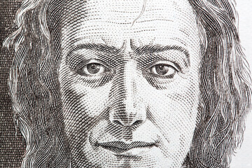 France Preseren a closeup portrait from Slovenian money