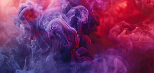 Ethereal tendrils of red, purple, and pink smoke create a mesmerizing dance in isolation. - obrazy, fototapety, plakaty