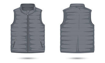 Gray puffer vest mockup front and back view