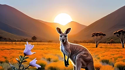 Schilderijen op glas kangaroo in sunset © Attaul