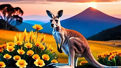 Fotobehang kangaroo in the morning © Attaul