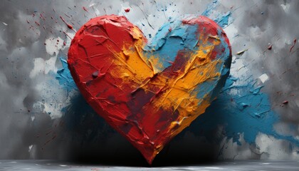 the colorful graffiti portraying heart designs on a concrete wall, setting a modern stage for...