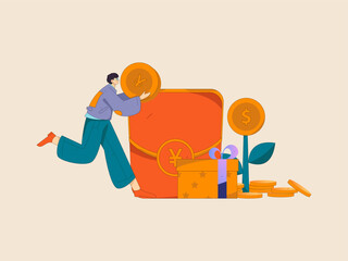 Holiday shopping people doing e-commerce online shopping flat vector concept operation hand drawn illustration
