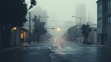 Foto op Plexiglas Moody urban landscape with fog rolling through empty  © Little