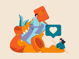 Holiday shopping people doing e-commerce online shopping flat vector concept operation hand drawn illustration
