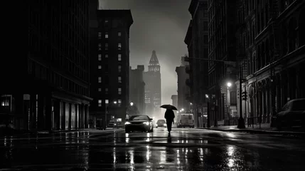 Fototapeten Moody urban street scene captured in black and white. © Little