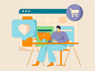 Holiday shopping people doing e-commerce online shopping flat vector concept operation hand drawn illustration
