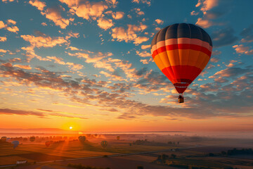 Hot Air Balloon Ride at sunrise, morning flight with beautiful clouds (2)