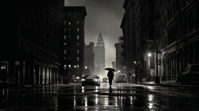 Fototapeta Moody urban street scene captured in black and white.