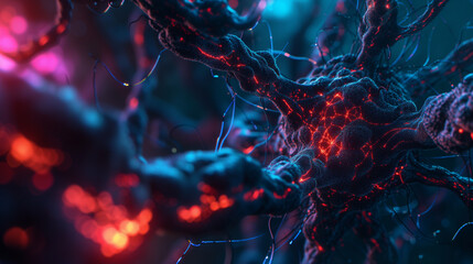 Neural network, transforming into human brain 3D rendering - obrazy, fototapety, plakaty