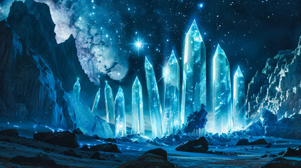 Fantastical space landscape, blending elements of the cosmos with imaginative planets and galaxies in a mysterious universe