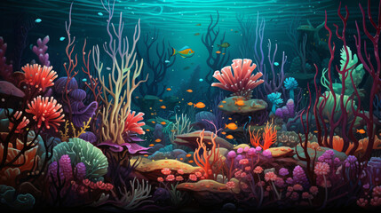 Fototapeta na wymiar Whimsical illustration of a fantastical underwater