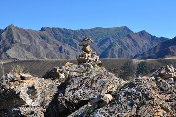 pyramid of stones in the mountains
