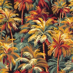 Fototapeta na wymiar Tropical Palm Tree Pattern on Dark Background 