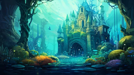 Schilderijen op glas Whimsical illustration of a whimsical underwater  © Little