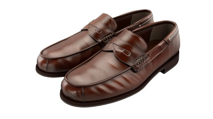 A pair of sophisticated men's loafers, crafted from luxurious leather, their sleek design and meticulous stitching showcased against a white transparent background