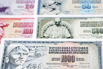 Old Yugoslav dinar a business background - obrazy, fototapety, plakaty