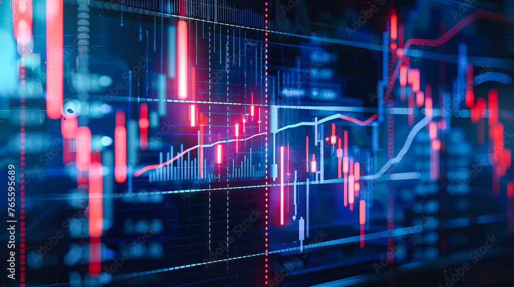 Poster financial analysis and stock market graph, showcasing digital data and economic trends in a dynamic 