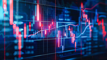 Financial analysis and stock market graph, showcasing digital data and economic trends in a dynamic and informative display - obrazy, fototapety, plakaty