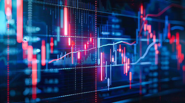 Financial analysis and stock market graph, showcasing digital data and economic trends in a dynamic and informative display