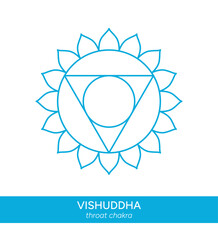 Vishuddha, throat chakra, line art symbol. Meditation, spirituality, energy, healing vector illustration icon on white background