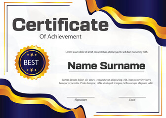 certificate professional template design blue golden gradients color 