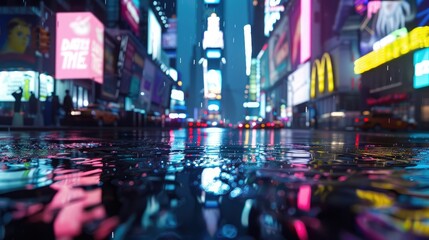 an illustration of a very wet times square - obrazy, fototapety, plakaty