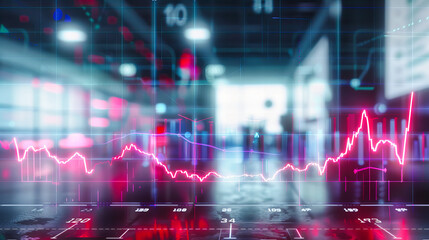 Fototapeta premium Financial Market Analysis Concept, Digital Trading Background, Business Growth Chart with Double Exposure