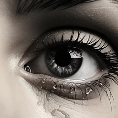 Fotobehang Tears on eyes, open eyes, expressive look with teardrops on eyelashes © ORG