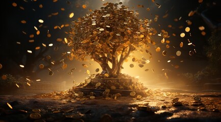 A Tree Full of Gold Coins with a Golden Light

 - obrazy, fototapety, plakaty