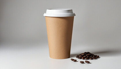 Disposable, organic and ecofriendly cardboard coffee mug with organic coffee beans and take away cup