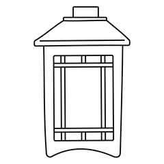 Chinese traditional wooden lamp. line doodle coloring Asian icon. Festive street lighting. Hand drawn vector illustration. A simple symbol.