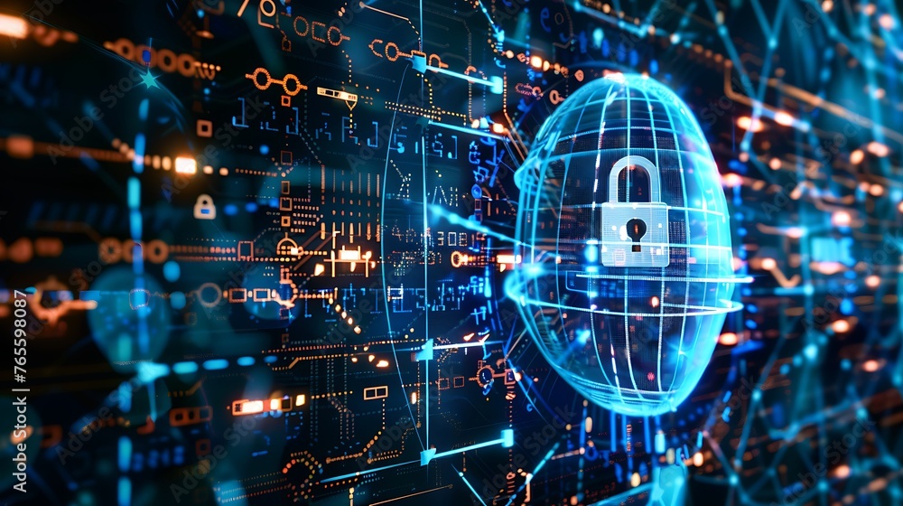 Aufkleber technology and cybersecurity highlighting digital protection and network safety in a connected world