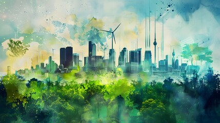 Sustainable City Concept with Green Energy Integration