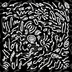 A pattern of hand drawn trendy vector arrows of different shapes pointing in different directions in a line style.