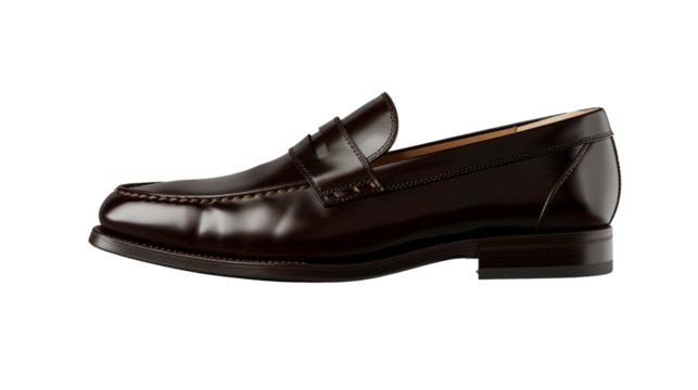 Stylish men's loafers, boasting a modern twist on classic design, their sleek lines and subtle accents highlighted against a transparent white background