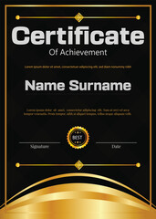 black certificate new professional design in white and yellow text color and background elements 