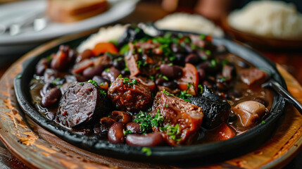 Feijoada A Typical Portuguese Dish With Meat And Black Beans - obrazy, fototapety, plakaty