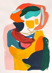 Abstract modern art portrait style woman. Acrylic or gouache painting, soft forms and shapes. Painting wall art. Minimalism art, fauvism, impressionism.