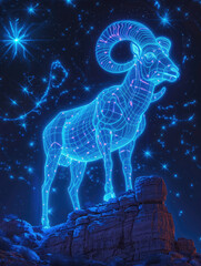 Starry Constellation of Aries Ram on Mountainous Terrain