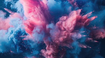 Explosion of pink and blue powder. Freeze motion of color powder exploding. 3D illustration - obrazy, fototapety, plakaty
