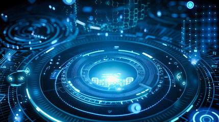 Futuristic Digital Technology and Science Concept, Abstract Blue Background, Cyber Innovation and Network