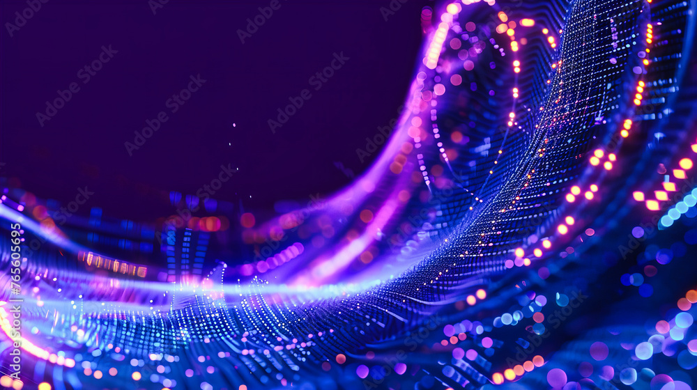 Poster futuristic digital technology background with glowing blue particles and abstract connections, symbo