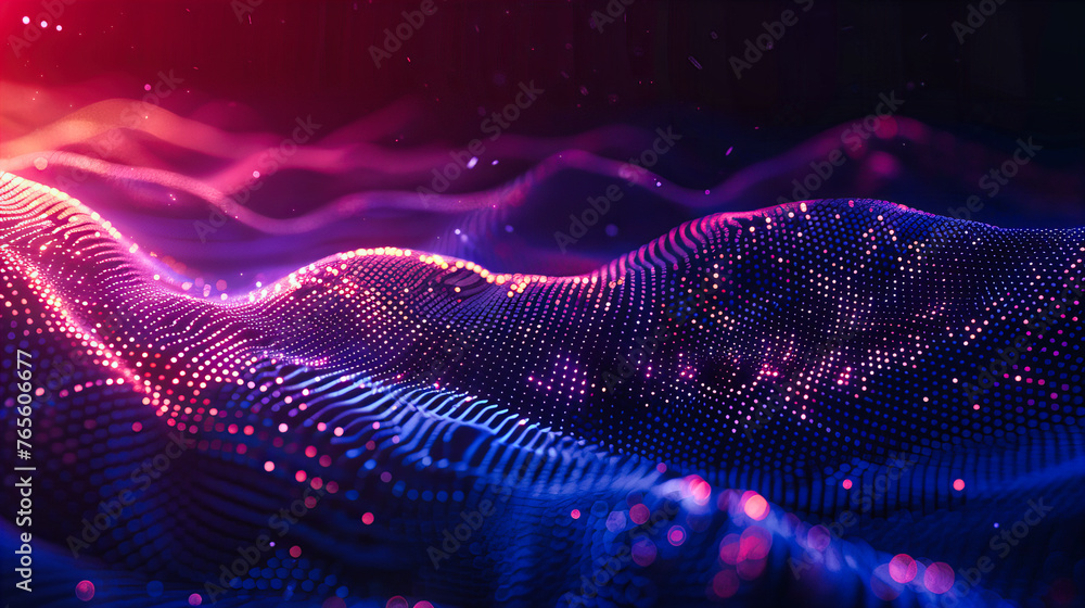Poster futuristic digital wave abstraction on a dark background, symbolizing connectivity and advanced tech